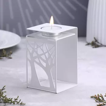 Подсвечник на 1 свечу «Деревья», металл, 7711.5 см, белый