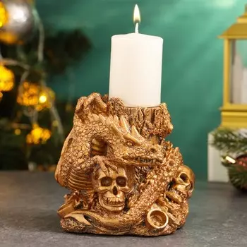 Подсвечник "Череп со змеем" 11х11х11см, бронза