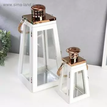 Подсвечник дерево "Фонари подвесные" набор 2 шт 21,5х10х10, 35х16х16 см