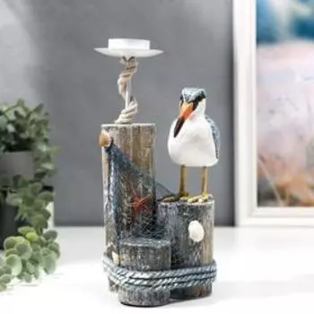 Подсвечник дерево, металл на 1 свечу "Пеликан на пристани" 25х13х11 см
