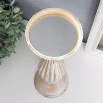 Подсвечник дерево на 1 свечу "Фердинанд" белый с бежевой патиной 33х10х10 см