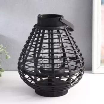 Подсвечник дерево на 1 свечу "Фонарь Эко" чёрный с ручкой 24х24х28,5 см