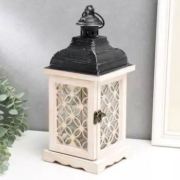 Деревянный подсвечник-фонарь на 1 свечу «Витраж с узорами», беж, 3313.413.4 см