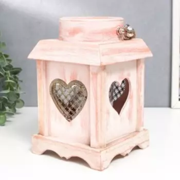 Подсвечник дерево на 1 свечу "Фонарик с сердцем" с ручкой 20х12х12 см