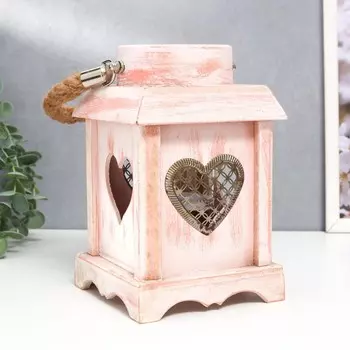 Подсвечник дерево на 1 свечу "Фонарик с сердцем" с ручкой 20х12х12 см