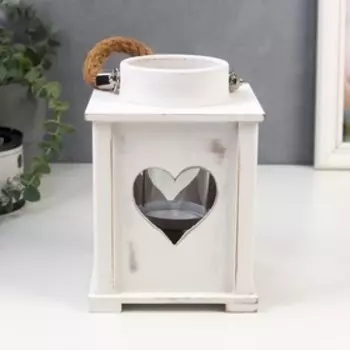 Подсвечник дерево на 1 свечу "Фонарик с сердечками" с ручкой 17,5х12х12 см