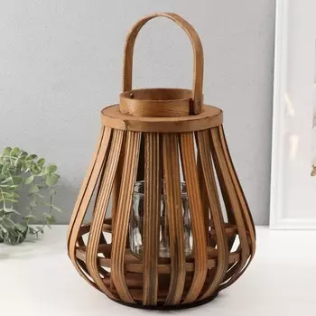 Деревянный подсвечник-фонарь на 1 свечу «Эко-фонарь», коричневый 122730 см