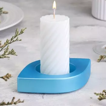 Подсвечник "Глаз. Мрамор" из гипса, 14,5х9,5х2см,голубой