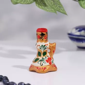 Подсвечник фарфор на 1 свечу «Хохлома», с ручкой, гжель