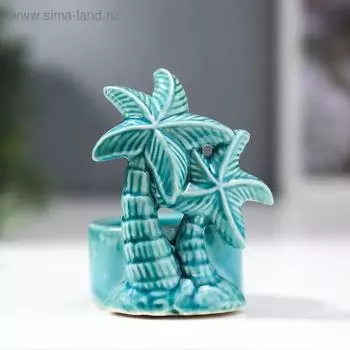 Подсвечник керамика 1 свеча "Пальма" голубой 9,4х7х6,3 см