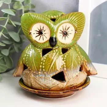 Подсвечник керамика "Филин из листьев" 11х11,5х9,5 см