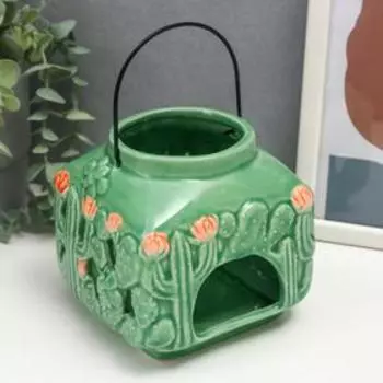 Подсвечник керамика на 1 свечу "Кактусы цветущие" 12х11,5х11,5 см