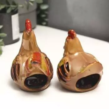 Подсвечник керамика на 1 свечу "Петушок/Курица" набор 2 шт 12х12х6,5 см; 10х9х7 см