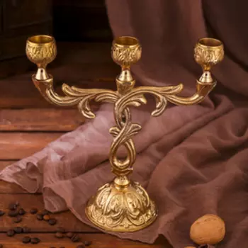 Подсвечник латунь на 3 свечи "Завитки" 21х8,5х19,5 см