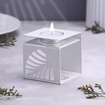 Подсвечник на 1 свечу «Пальмовый лист», металл, 777 см, белый