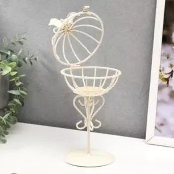 Металлический подсвечник-фонарь 1 свеча «Птица и гнездо», белый, 231010 см