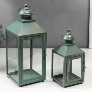Подсвечник металл "Арабский фонарь" набор 2 шт 28х11х11 37,5х15х15 см