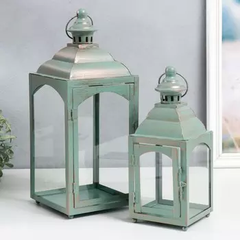 Металлический подсвечник-фонарь на 1 свечу «Ретро», набор 2 шт., 141437.5 см; 111128 см