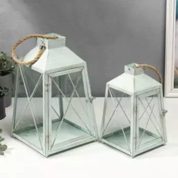 Подсвечник металл "Фонарь трапеция" набор 2 шт 24х14х14 32х19х19 см