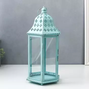 Подсвечник металл на 1 свечу "Арабская ночь" голубой с золотой патиной 41х18х21 см