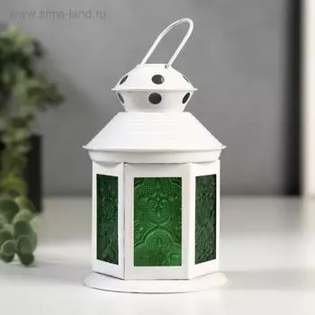 Подсвечник металл на 1 свечу "Белая беседка с витражными стеклами"МИКС 15,5х9х9 см