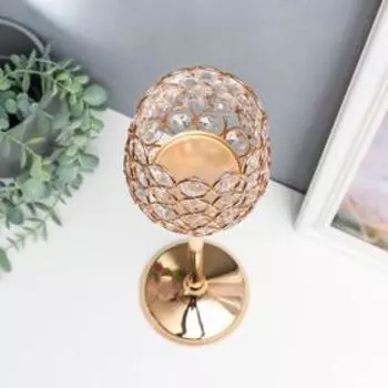 Подсвечник металл на 1 свечу "Бокал с кристаллами на высокой ножке" золото 43х11,5х11,5 см