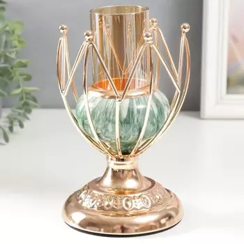 Подсвечник металл на 1 свечу "Бутон. Бело-зелёный мрамор" золото 21х11х11 см