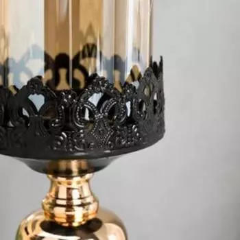 Подсвечник металл на 1 свечу "Чёрный грааль" чёрный с золотом 30,5х14х14 см