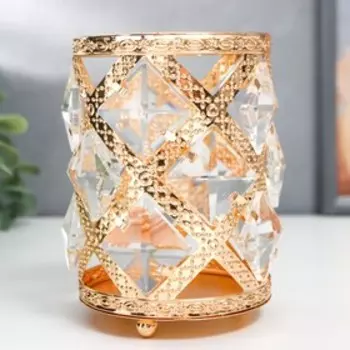 Подсвечник металл на 1 свечу "Иллюзия" цилиндр золото 13х9х9 см