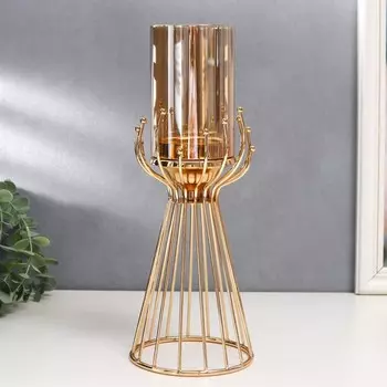 Подсвечник металл на 1 свечу "Каркас с золотыми шариками" золото 32х12х12 см