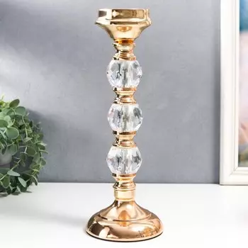 Подсвечник металл на 1 свечу "Классика - три прозрачных шара" золото 32х11х11 см