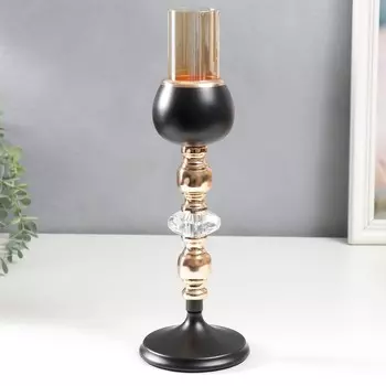 Подсвечник металл на 1 свечу "Кристалл и шар" золото, чёрный 34х11х11 см