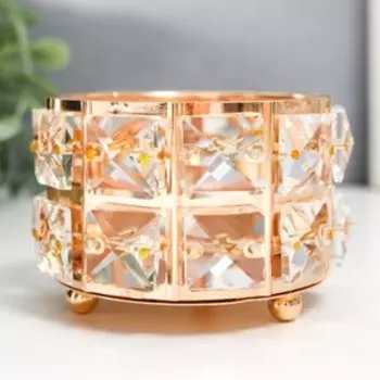 Подсвечник металл на 1 свечу "Кристаллы" круг золото 6,5х9х9 см