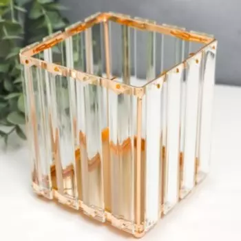 Подсвечник металл на 1 свечу "Кристаллы" квадрат золото 12,5х11,5х11,5 см