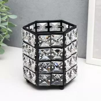 Подсвечник металл на 1 свечу "Кристаллы" многогранник чёрный 12х11х11 см