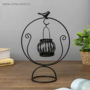 Металлический подсвечник-фонарь на 1 свечу «Круглые качели», чёрный, 2617.510.5 см