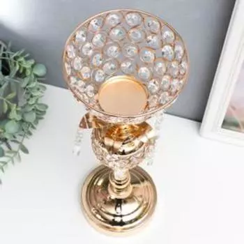 Подсвечник металл на 1 свечу "Кубок, шар и цветок" золото 43х14х14 см