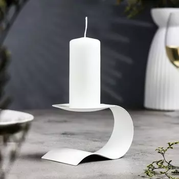 Подсвечник металл на 1 свечу "Лева", 11х8,5 см, белый