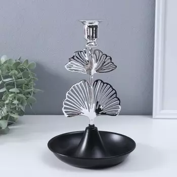 Металлический подсвечник на 1 свечу «Лист Гинкго», d=2 см, 15.515.524.5 см