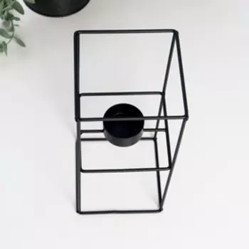 Подсвечник металл на 1 свечу "Лофт. Прямоугольник из кубов" чёрный 20,5х9,5х9,5 см