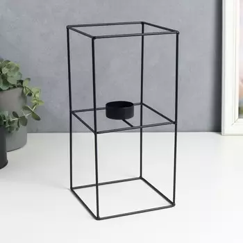 Подсвечник металл на 1 свечу "Лофт. Прямоугольник из кубов" чёрный 26х12,5х12,5 см