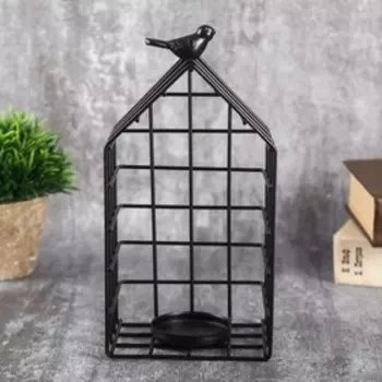 Подсвечник металл на 1 свечу "Птица на клетке" чёрный 22,5х11,8х8,5 см