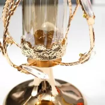 Подсвечник металл на 1 свечу "Веточки с кристаллами" золото 24х16х16 см