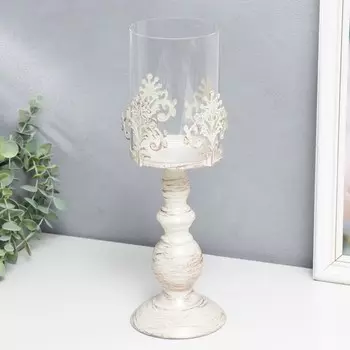 Подсвечник металл на 1 свечу "Витиеватый цветок" белый с патиной 31,5х13,5х13,5 см