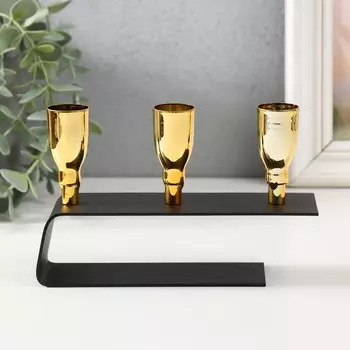 Металлический подсвечник на 3 свечи «Деко», чёрный с золотом, 15.24.711 см