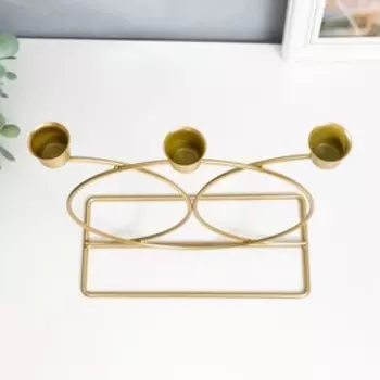 Подсвечник металл на 3 свечи "Окружности" золото 23х23 см