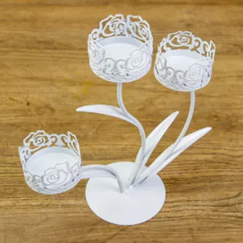 Подсвечник металл на 3 свечи "Розарий" белый 23х22х8 см