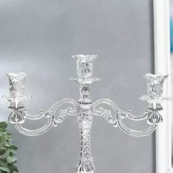 Подсвечник металл на 3 свечи "Узорный" серебро 10х25х26 см