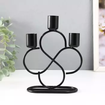 Подсвечник металл на 3 свечи "Завитки" d=2 см чёрный 14х6х16,5 см