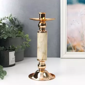 Подсвечник металл, нефрит на 1 свечу "С разводами" 25х11х11 см